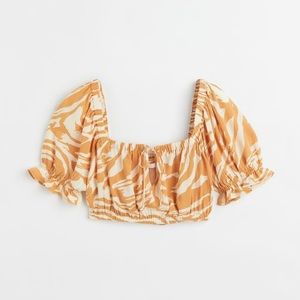 H&M Puff-sleeved Crêped Cropped Blouse